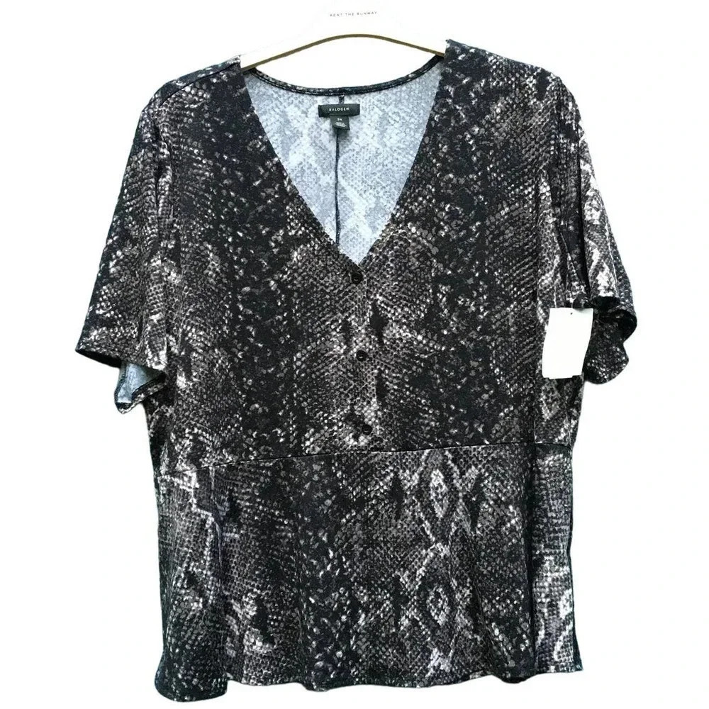 Halogen Women Python Print Button Front Peplum Top Size 2X NWT v6x